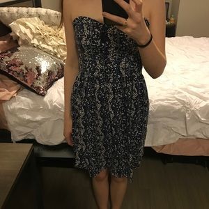 Strapless Blue Floral Dress